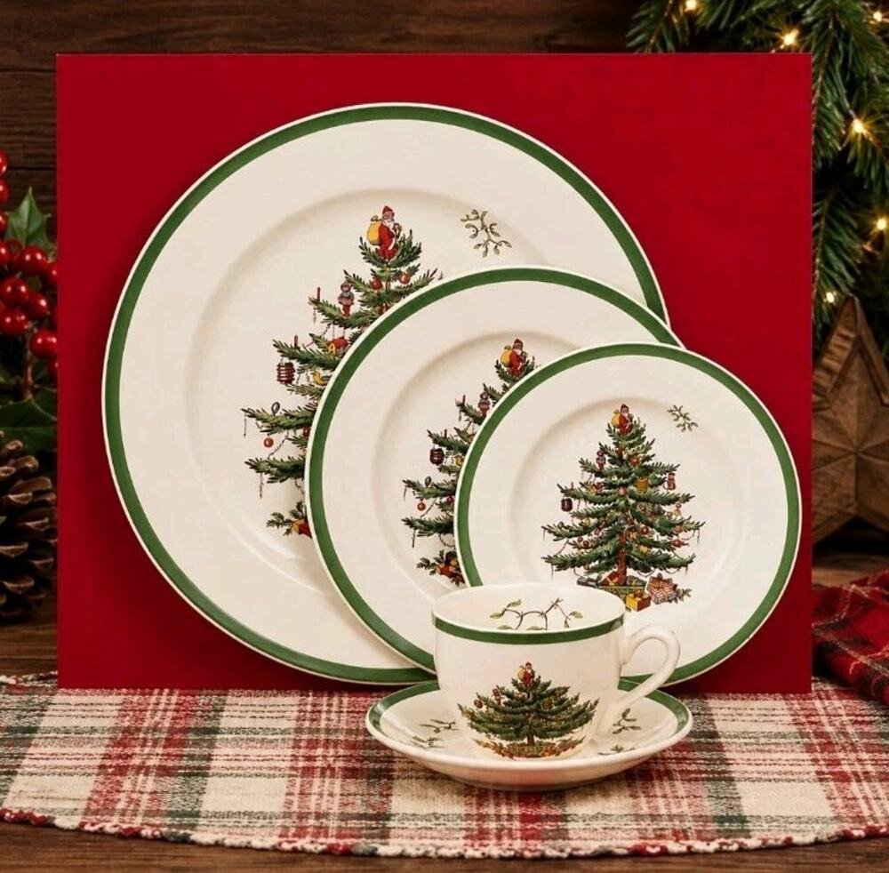 Spode Christmas Tree 5 Piece Place Setting S3324-V England Ceramic Vintage